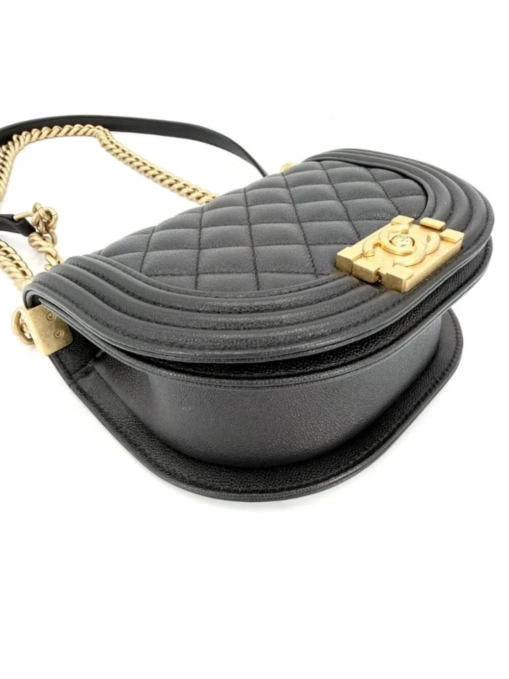 Chanel Shoulder Bag Quilted Half Moon Pochette CC Logo Bag Crossbody Boy Caviar